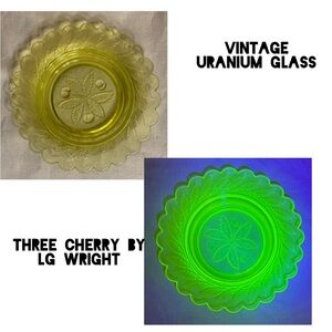 Vintage Yellow Vaseline Uranium Glass Bowl Dish